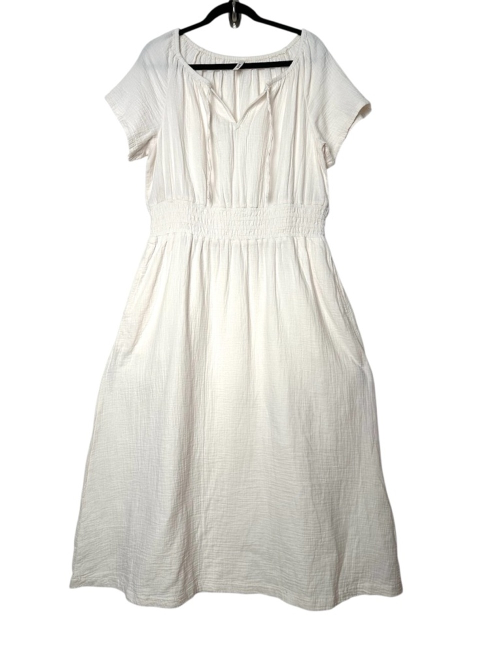 Pact Coastal Organic Cotton Midi Dress Short Sleeve Gauze Boho Goblincore Earthy